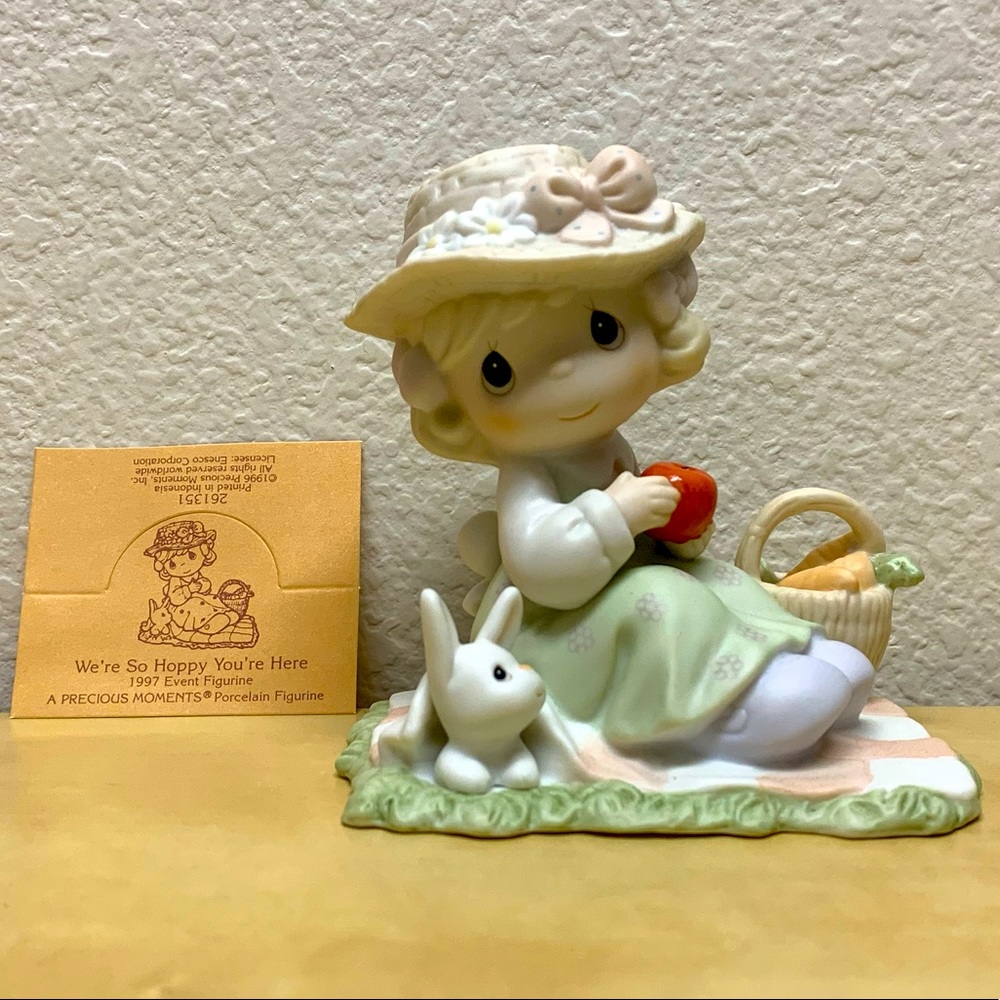 Precious Moments “We’re so Hoppy You’re Here” Girl & Rabbit on a Picnic Figurine